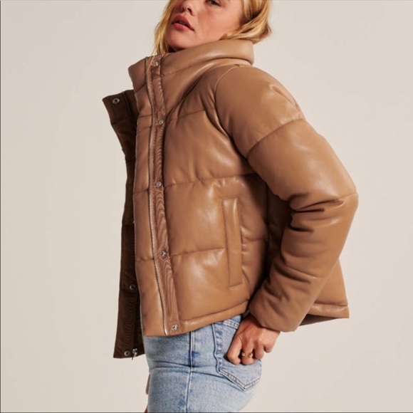 Abercrombie Vegan Leather Mini Puffer Camel Brown Sz Large SOLD OUT - Picture 12 of 13